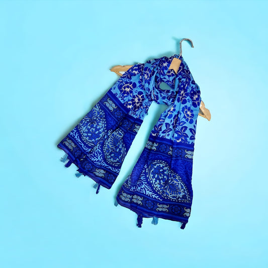 Ink Blue Floral Printed Lawn Hijab