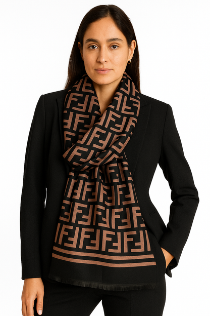 Luxury Branded Wool Scarf - Fendi Saddle