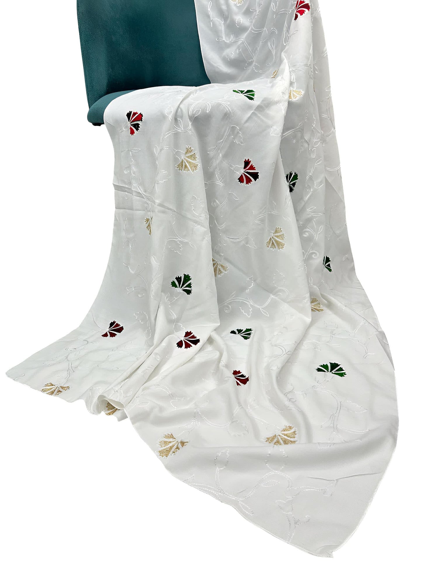 White Multi Leaflet Embroidered Lawn Dupatta
