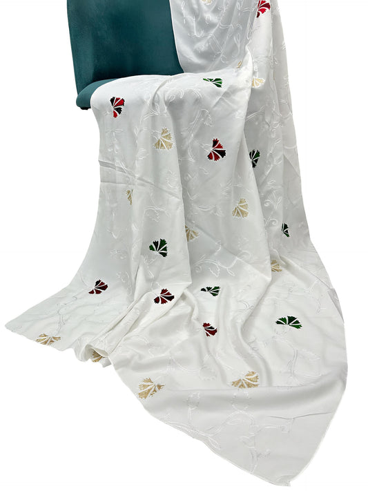 White Multi Leaflet Embroidered Lawn Dupatta