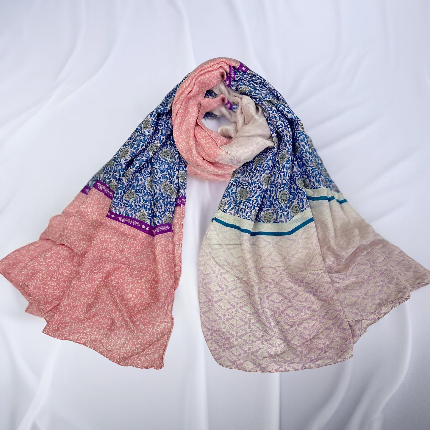 Little Pink Blue Floral Printed Modal Hijab