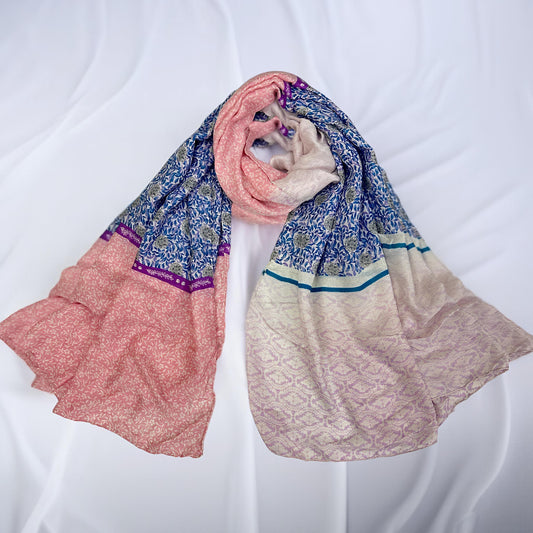 Little Pink Blue Floral Printed Modal Hijab