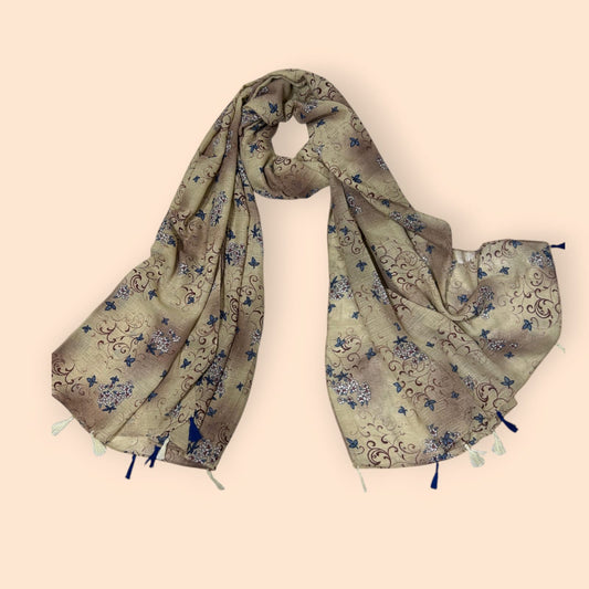 Taupe Birch Brown Floral Printed Modal Hijab