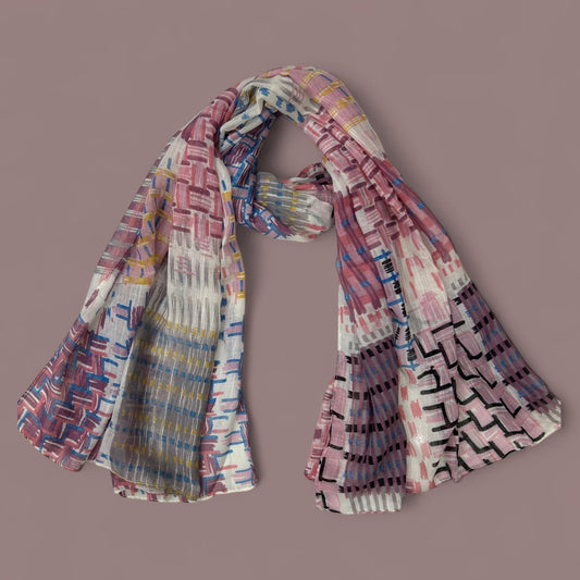 Terracotta White Sketches Printed Modal Hijab