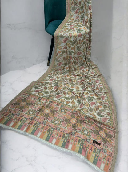 Pashmina Paisley Shawl - Creamy White Coral