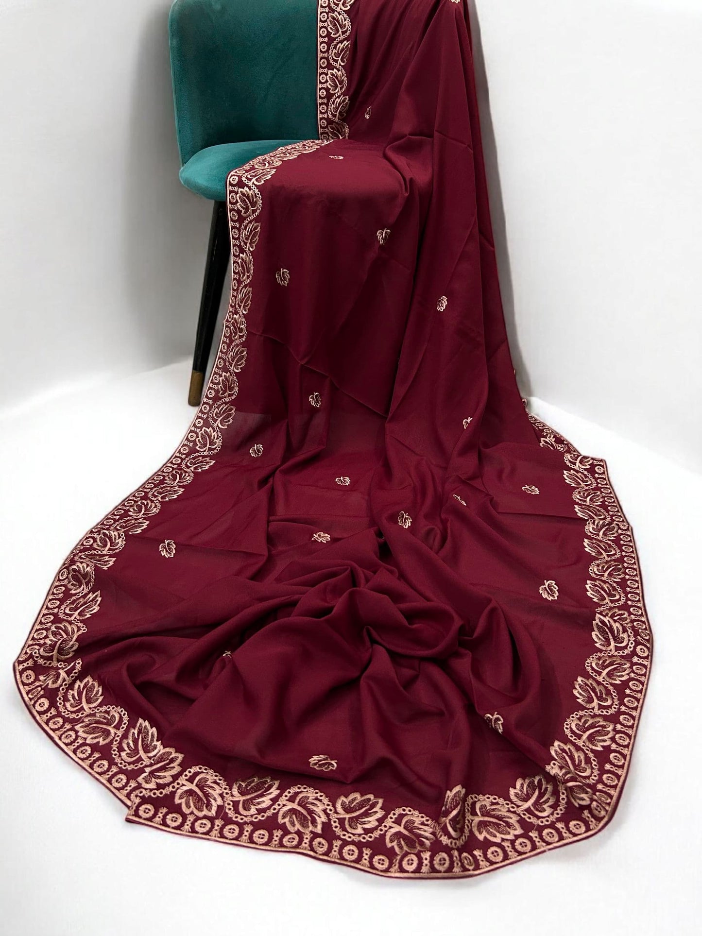 Red Leaflets Fancy Embroidered Shaal