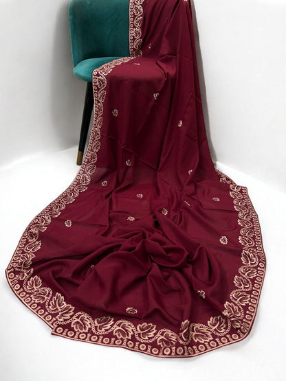 Red Leaflets Fancy Embroidered Shaal