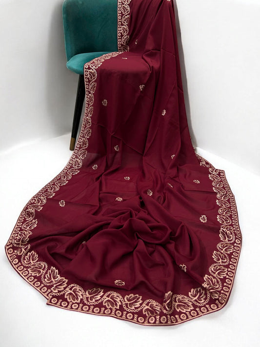 Red Leaflets Fancy Embroidered Shaal