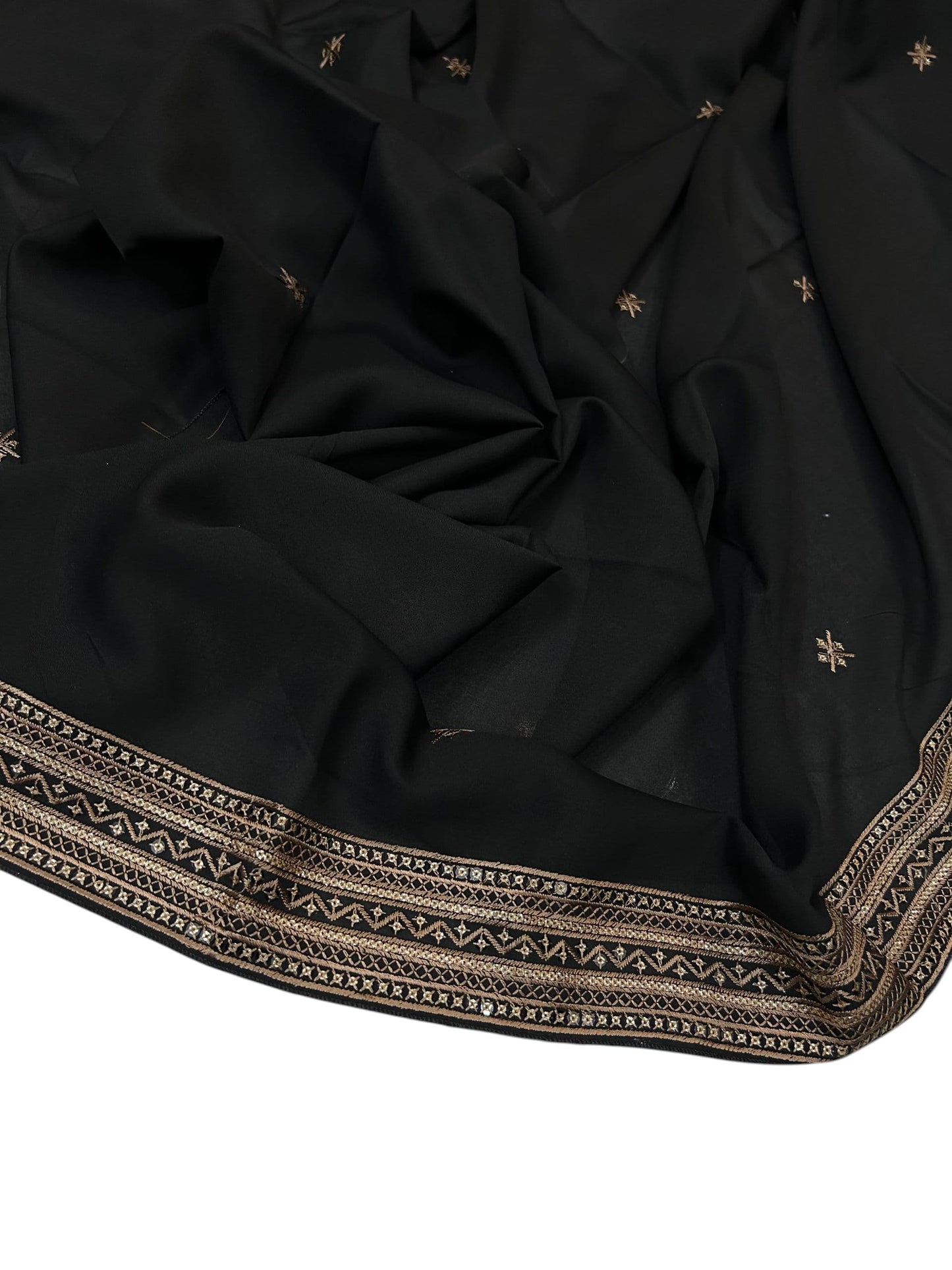 Black Cream Fancy Double Sequence Embroidered Shaal