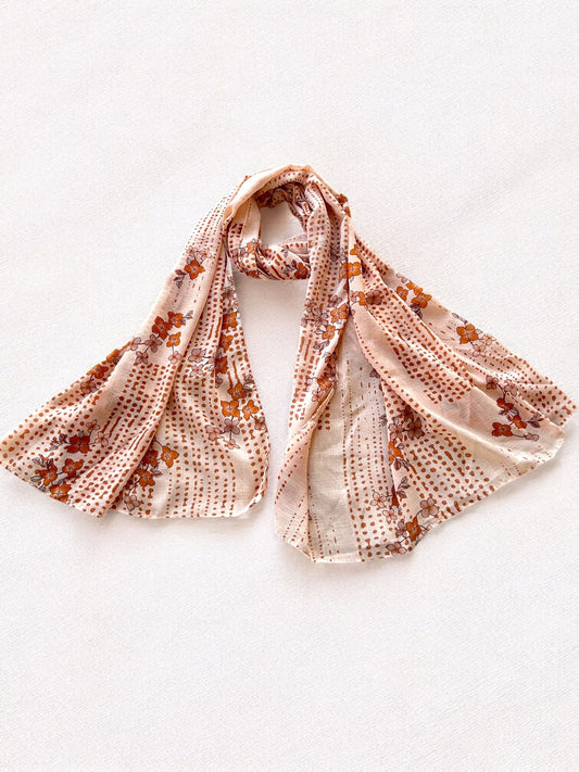 Fawn Brown Flowers Printed Modal Hijab