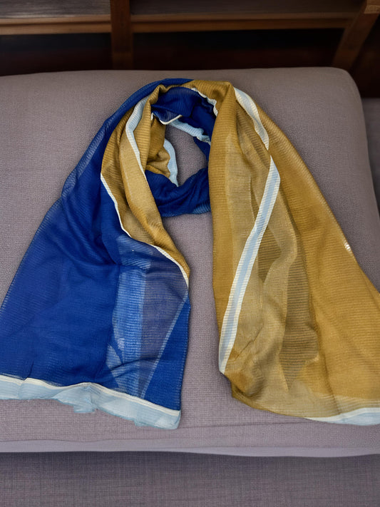 Caramel Brown Blue Linear Printed Modal Hijab