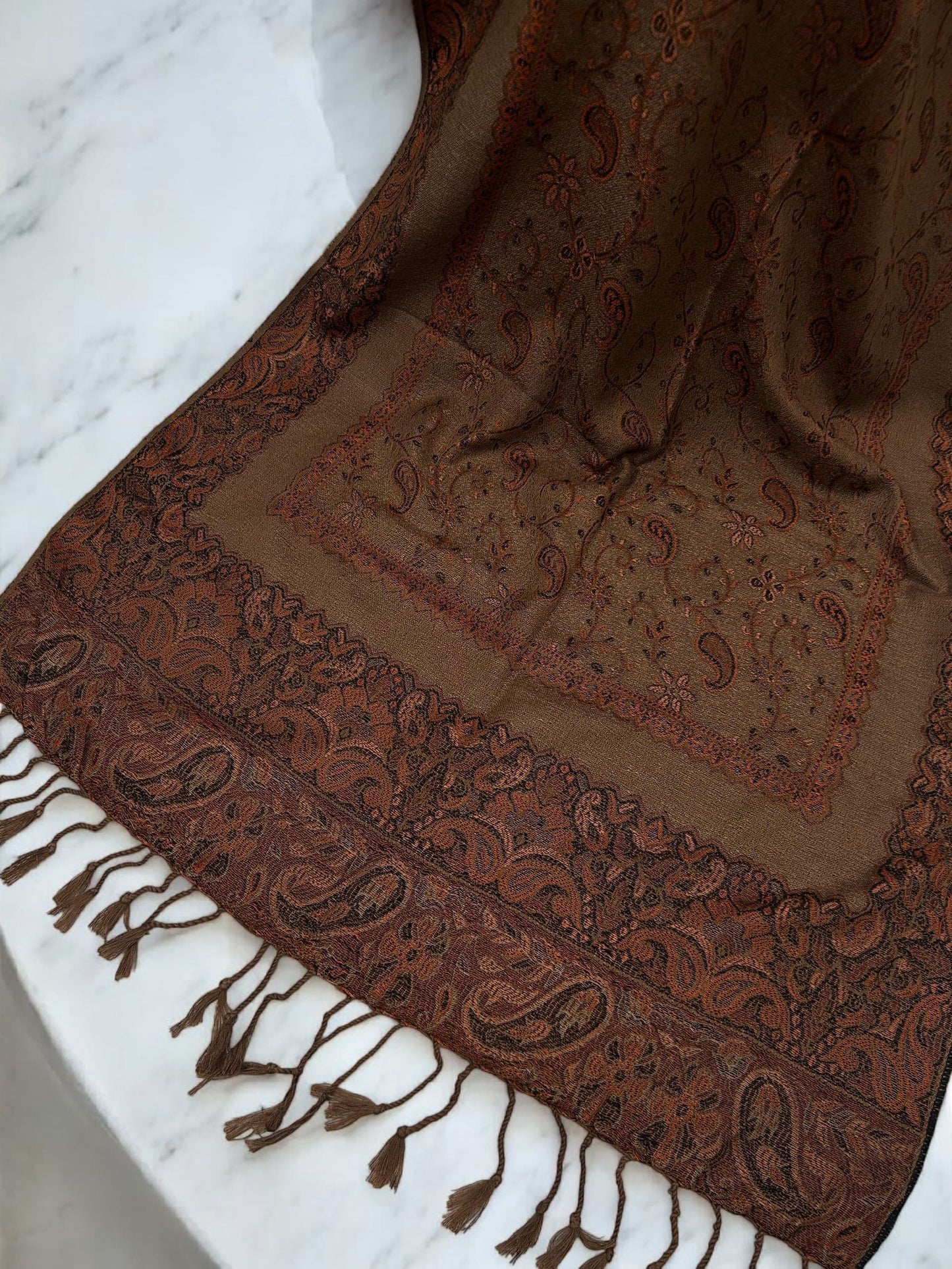 Beige Brown Peachy Orange Two-tone Paisley Pashmina Hijab