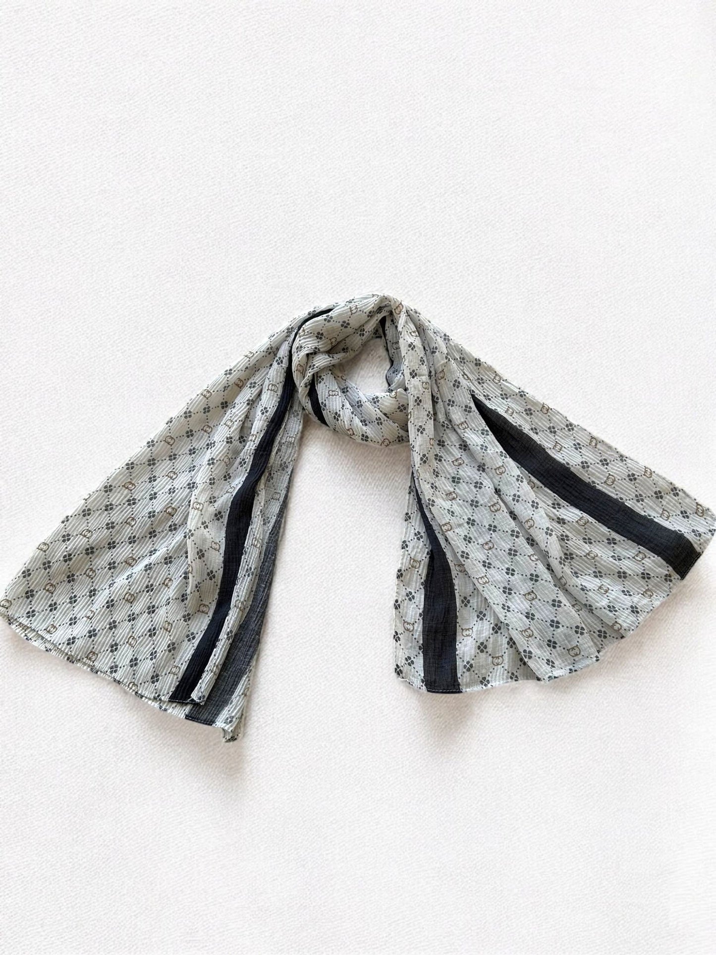 Cloud White Grey Van Cleef Printed Pleated Modal Hijab