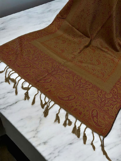 Beige Tangerine Little Paisleys Two-Tone Pashmina Hijab