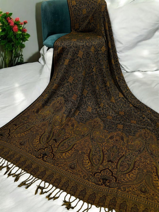 Paisley Pashmina Shawl - Black Tangerine