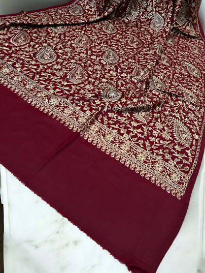 Maroon - Embroidered Kalamkar Kashmiri Shawl