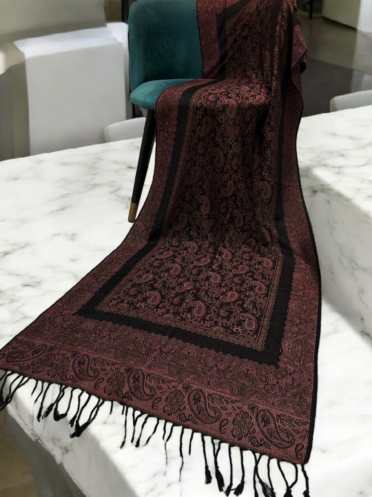 Black Blush Pink Little Paisleys Two-Tone Pashmina Hijab