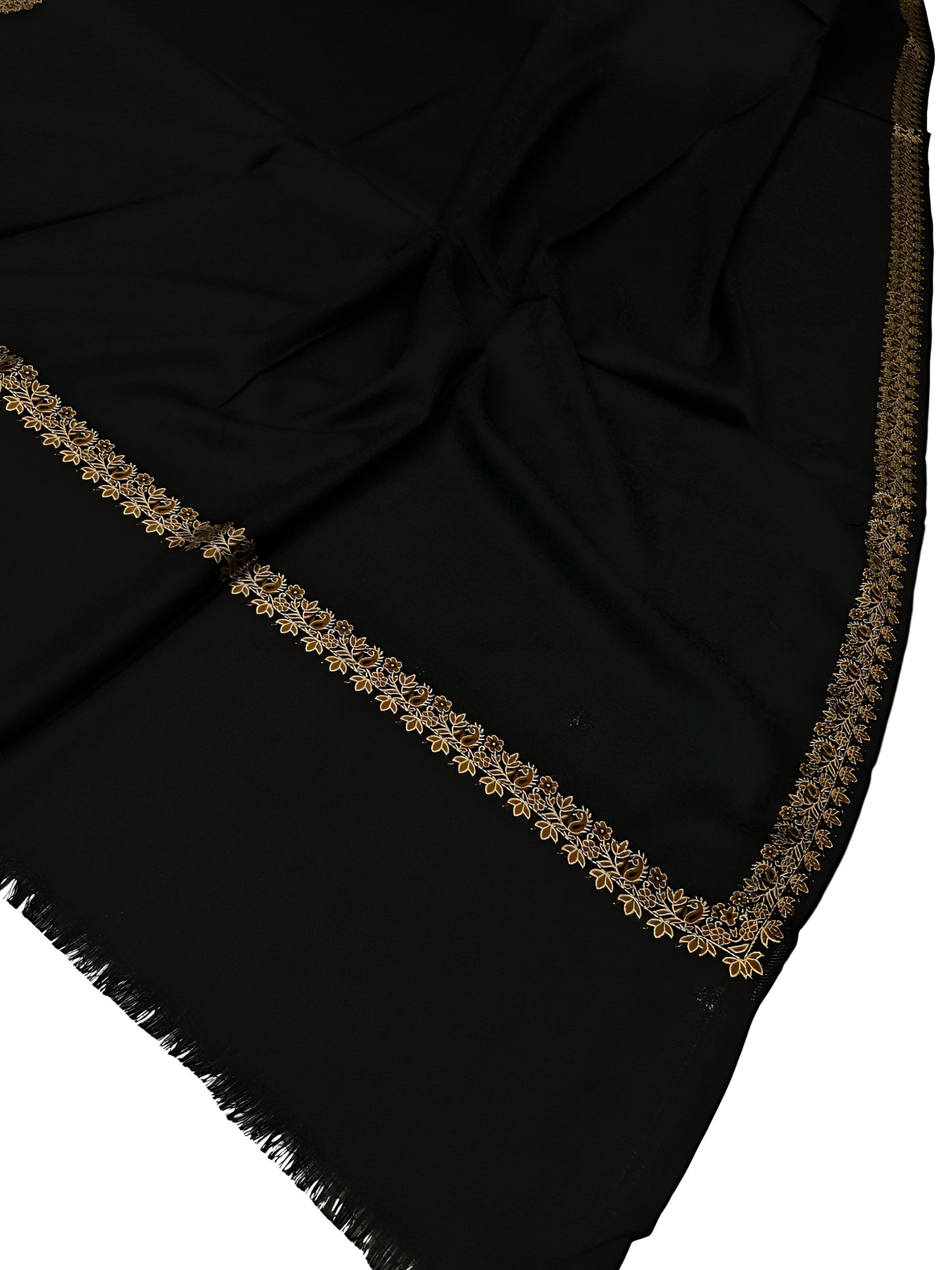 Black - Plain Kashmiri Border Shawl