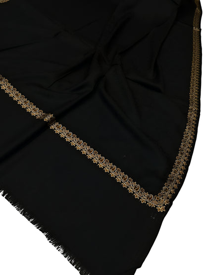 Black - Plain Kashmiri Border Shawl
