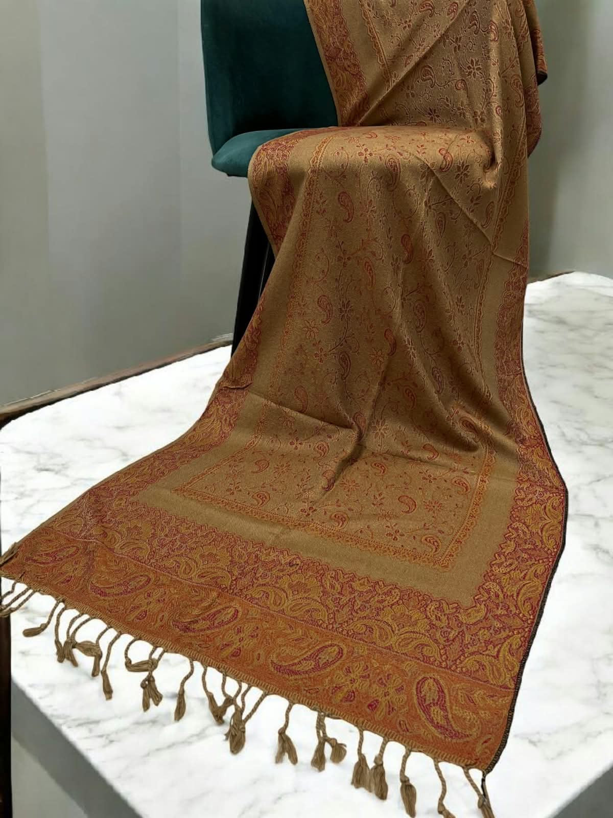 Beige Tangerine Little Paisleys Two-Tone Pashmina Hijab