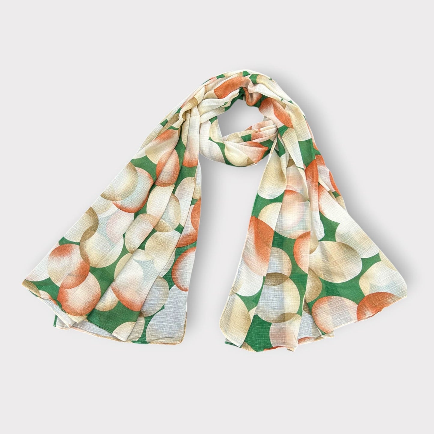 White Orange Green Circles Printed Modal Hijab