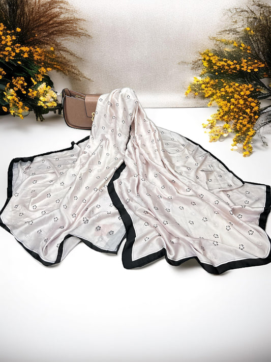 Large Satin Silk Scarf - White Magnolias