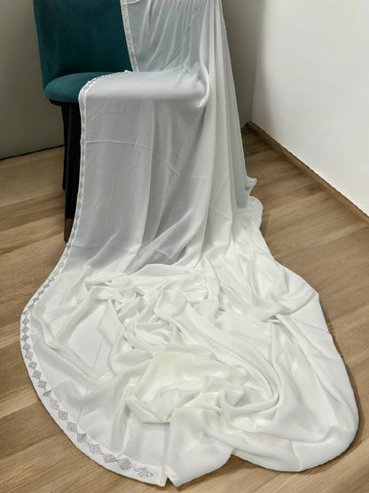 White Diamond Border Embroidered Korean Shaal