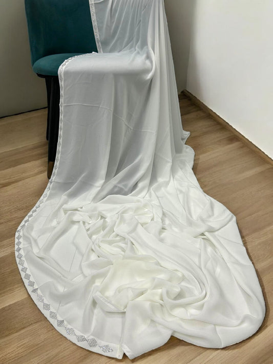 White Diamond Border Embroidered Korean Shaal