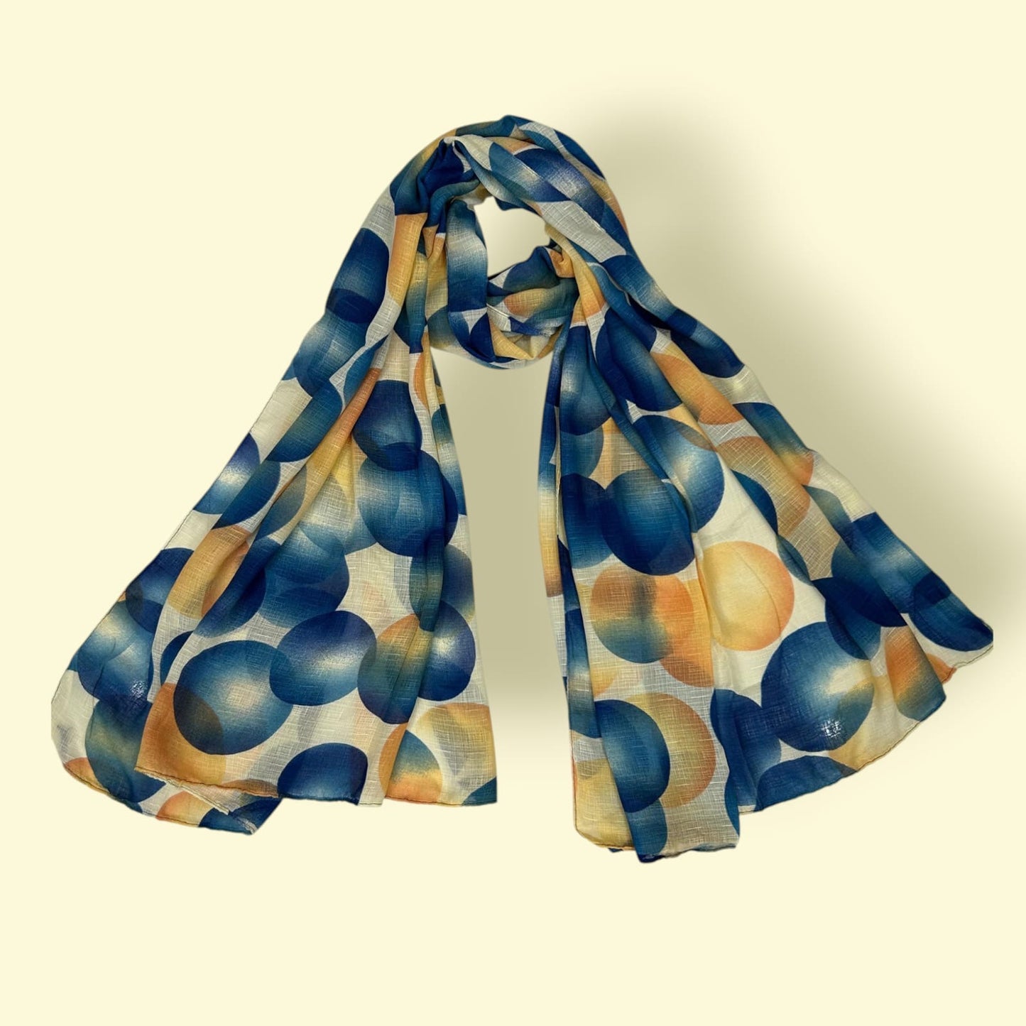 Blue Orange Beige Circles Printed Modal Hijab
