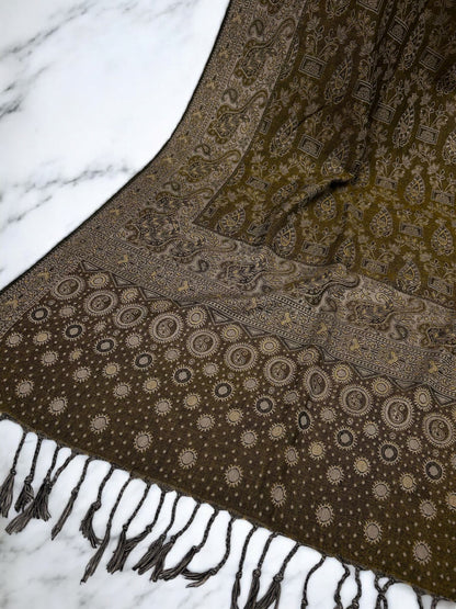 Peanut Brown Silver dotted two-tone Paisley Pashmina Hijab