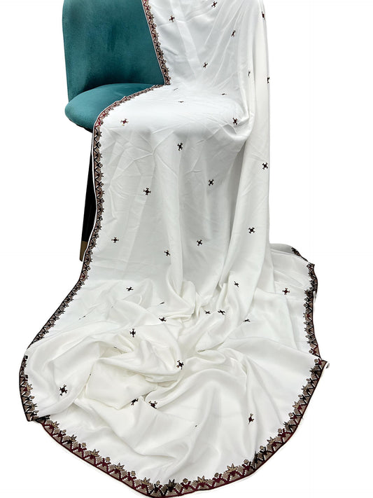 White Mahogany Floral Border Shaal