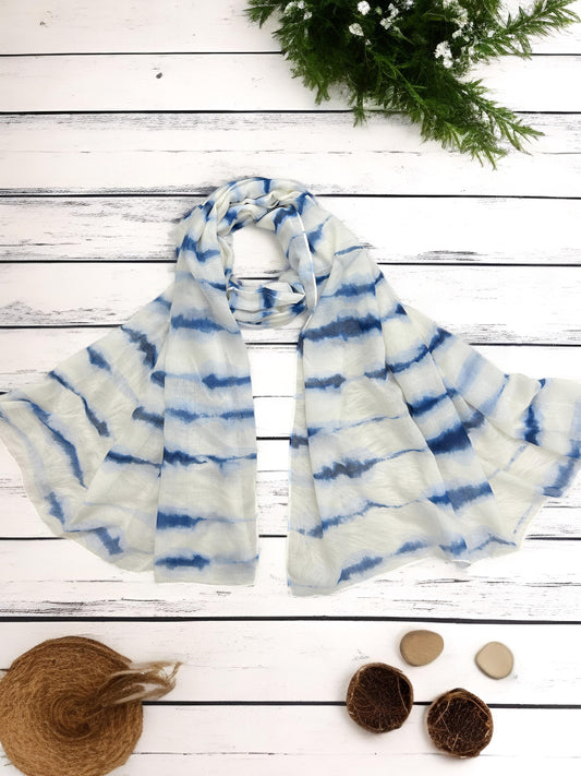 White Blue Waves Printed Modal Hijab