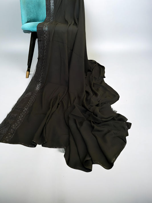 Black Double Floral Border Sparkle Shaal