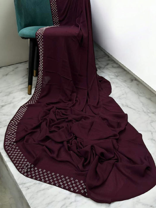 Mulberry Silver Squares Border Korean Shaal