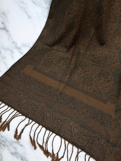 Beige Brown Light Blue Two-tone Paisley Pashmina Hijab