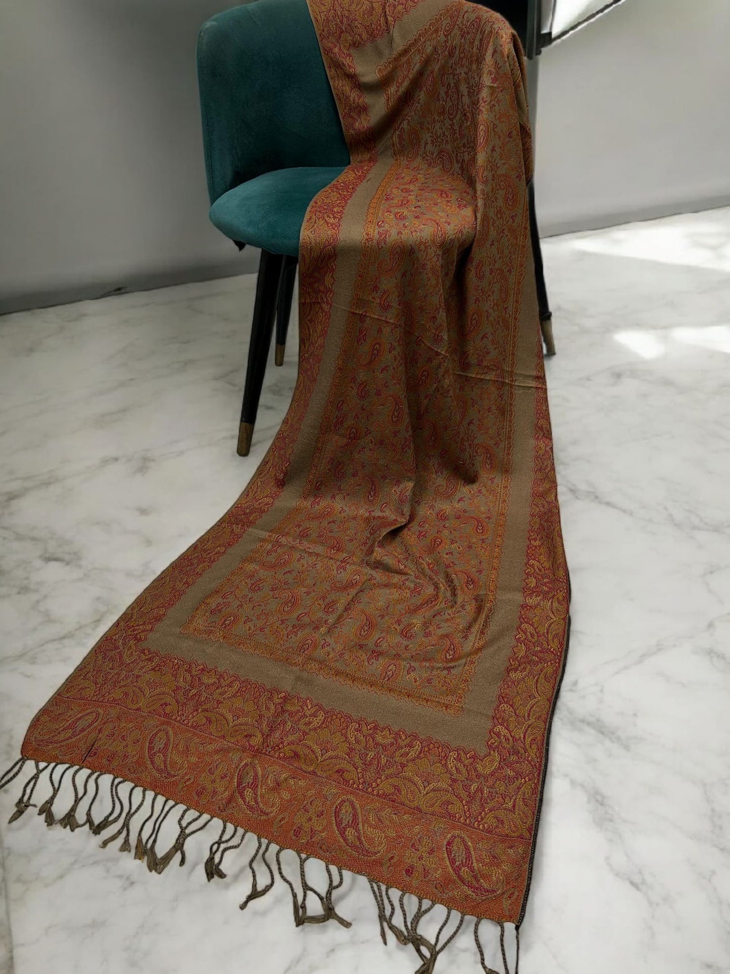 Orange Beige Two-tone Paisley Pashmina Hijab