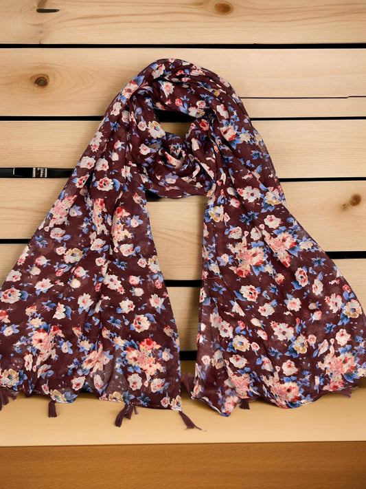 Wine Roses Floral Printed Modal Hijab