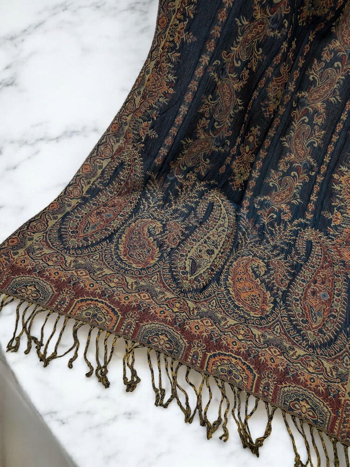 Teal Brown Mint Curved Paisley Pashmina Hijab
