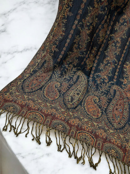 Teal Brown Mint Curved Paisley Pashmina Hijab