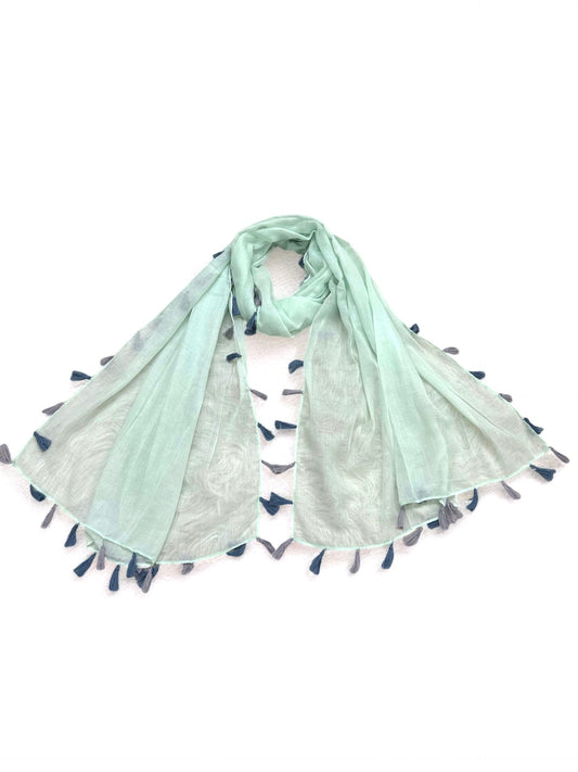 Light Cyan Tassels Printed Modal Hijab