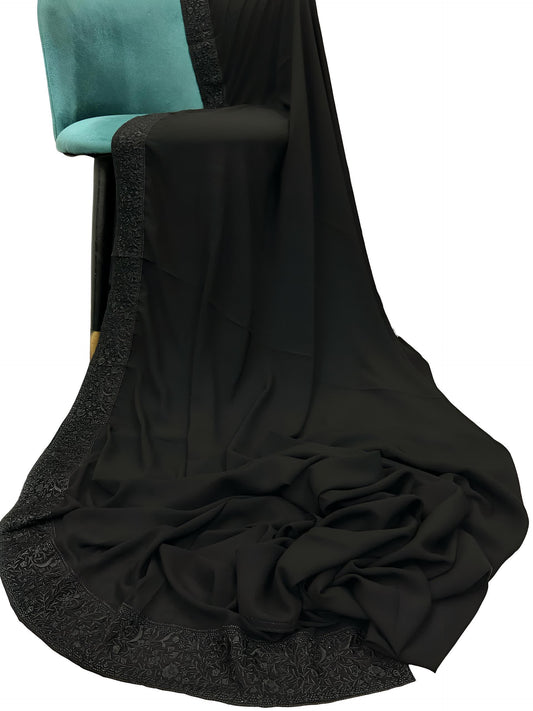 Pure Black Floral Border Shaal