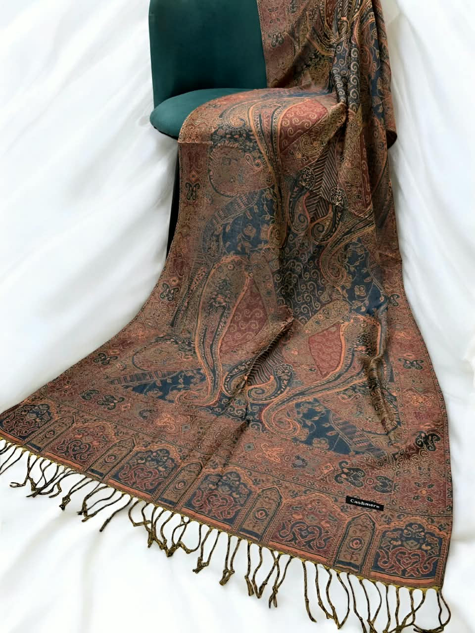 Zinc Blue Peach Persian Paisley Dual-Tone Pashmina Hijab