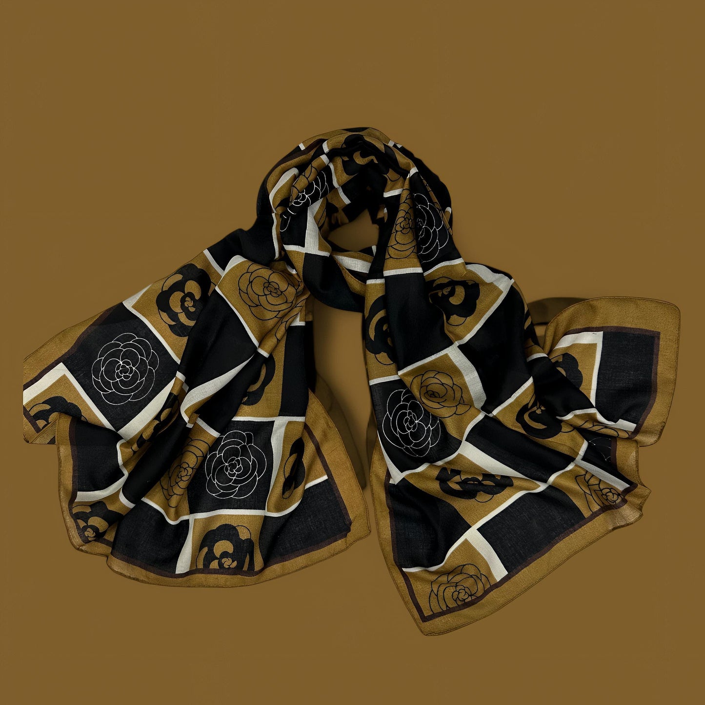 Brown Black Floral Printed Lawn Hijab