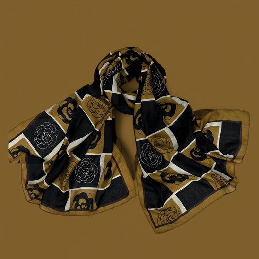 Brown Black Floral Printed Lawn Hijab