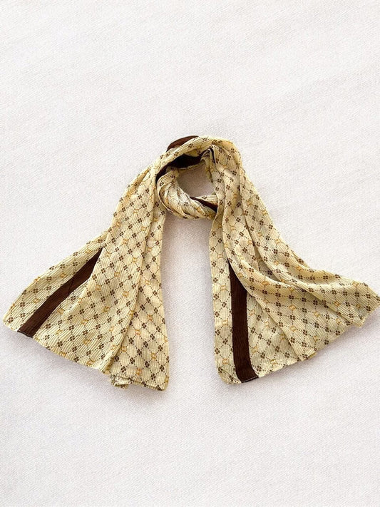 Cream White Van Cleef Printed Pleated Modal Hijab