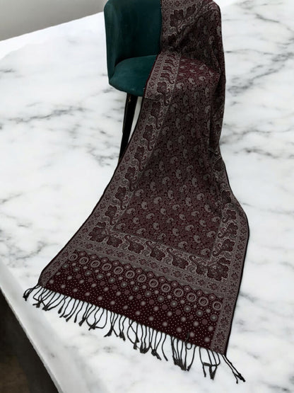 Mahogany Pink Silver Dotted Two-tone Paisley Pashmina Hijab