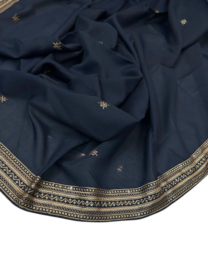 Navy Blue Cream Fancy Double Sequence Embroidered Shaal