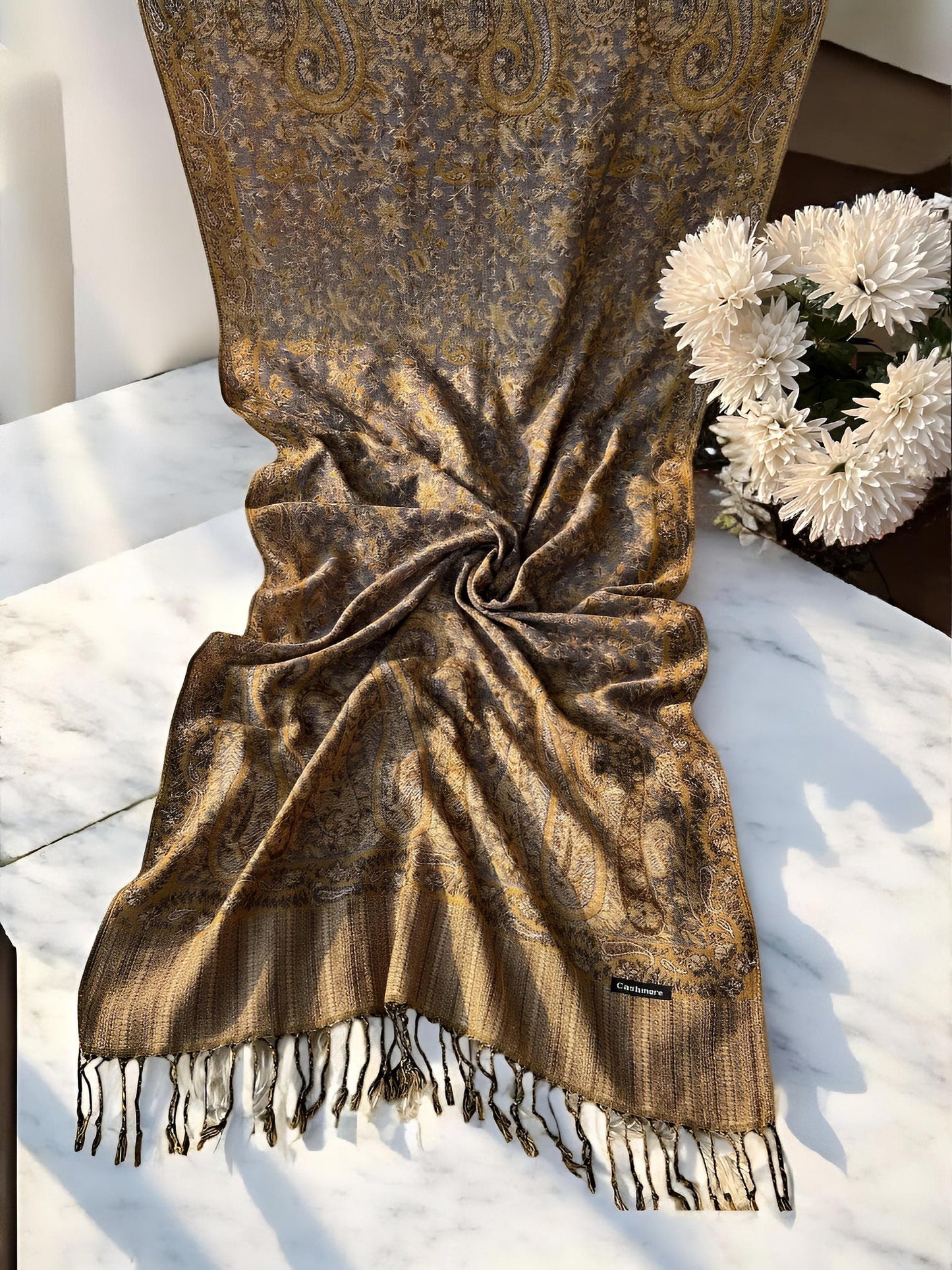 Mustard Blue Paisley Pashmina Hijab Shaal