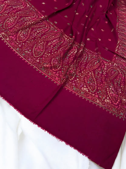 Vivid Magenta - Hand Embroidered Paisley Kashmiri Shawl