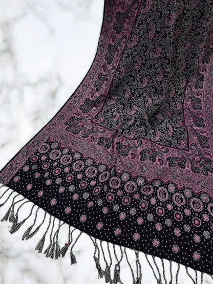 Black Candy Pink Silver Dotted Two-tone Paisley Pashmina Hijab